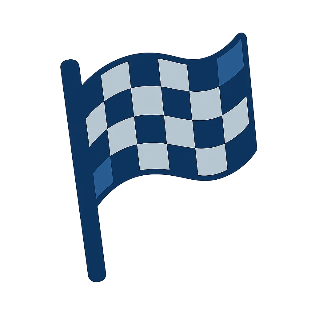 Illustratie van een blauw-wit geblokte finishvlag, symbool voor de eindstreep of overwinning in een race.